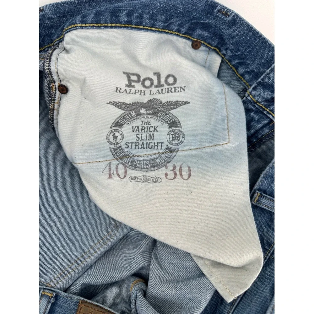 Polo Ralph Lauren Varick Slim Straight Jeans Mens 40x30 Medium Wash Blue Denim